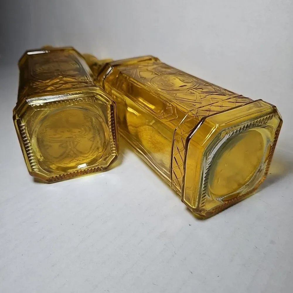 Set Of 2 Vintage Amber Embossed  Decanters Bottles 11.5